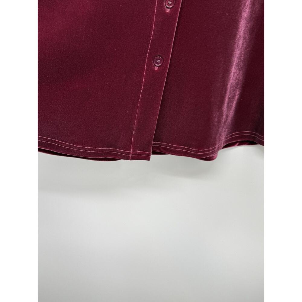 Soft Surroundings S Velvet Top Blouse Button Front Burgundy Stretch Soft - Picture 7 of 10